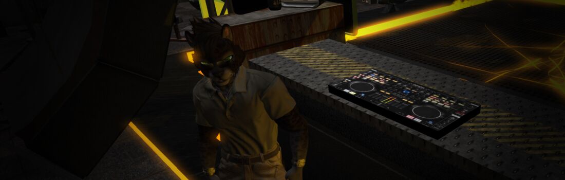 Shoroo posing behind the dj desk at Fabric Dance Club